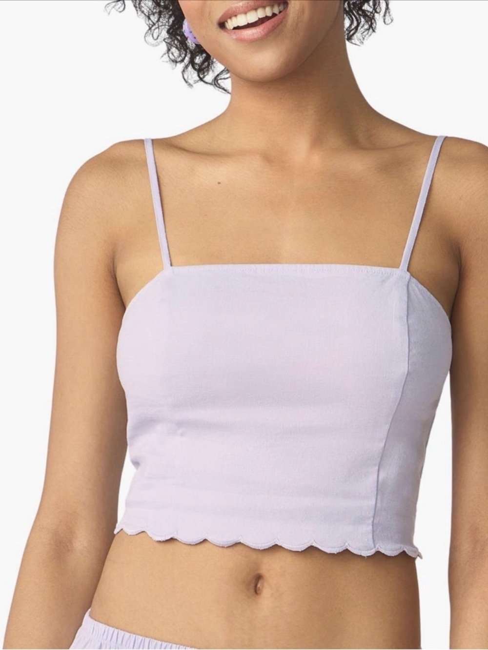 Scallop-Hem Spaghetti Strap Crop Top - Lavender